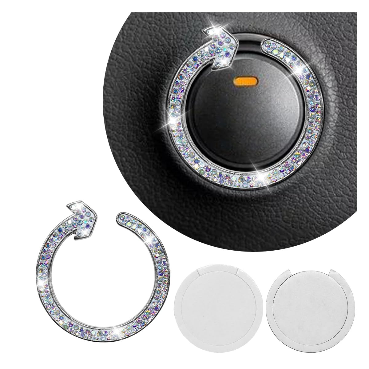 YoRise Bling Rhinestone Car Engine Start Stop Decoration Ring Sparkly Crystal Push to Start Button Cover Sticker Engine