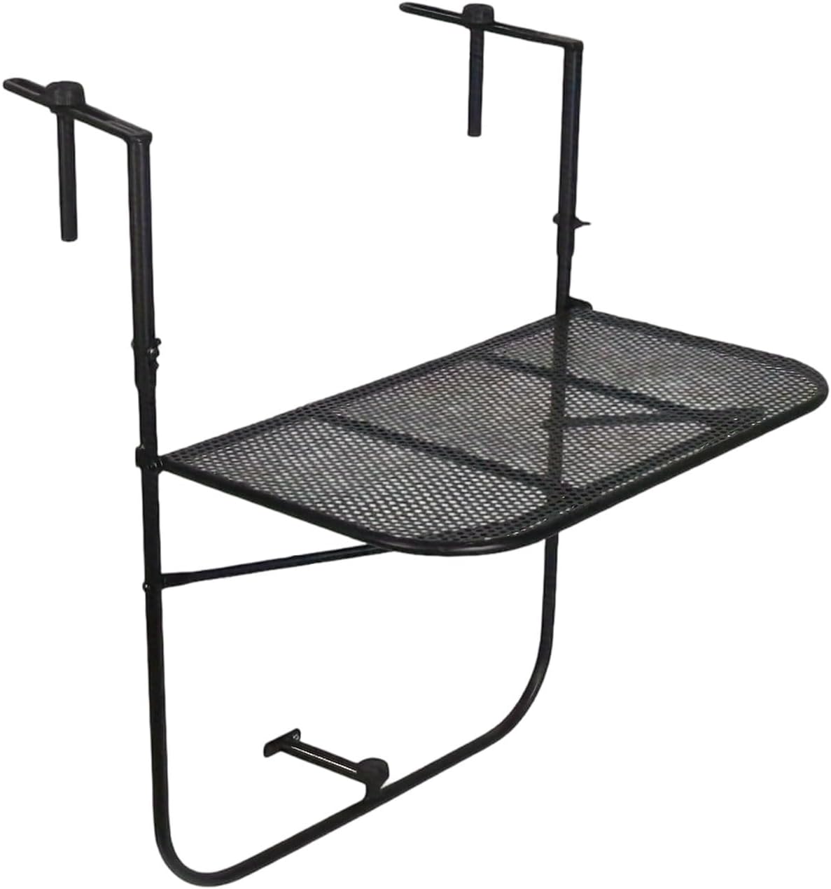 Pliable Porch Railing Mounted Table Space Saving Steel Construction Black Varnished for Outdoor Indoor Use Modern Black Outdoor Side Table