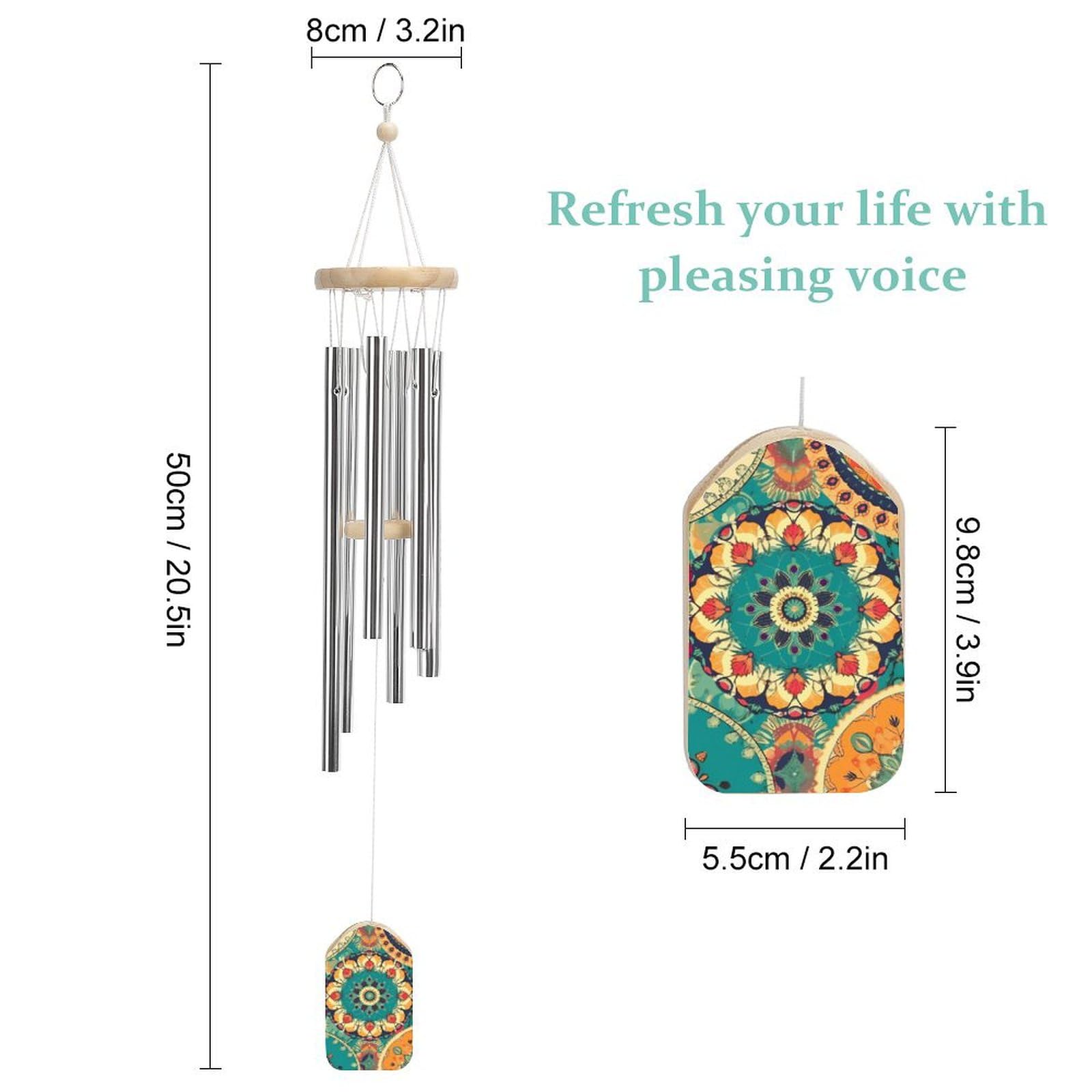 Outdoor Wind Chimes, Round Flower Printed Wind Chimes,Simple Wind Chimes,Curtain Wind Chimes for Home Decoration
