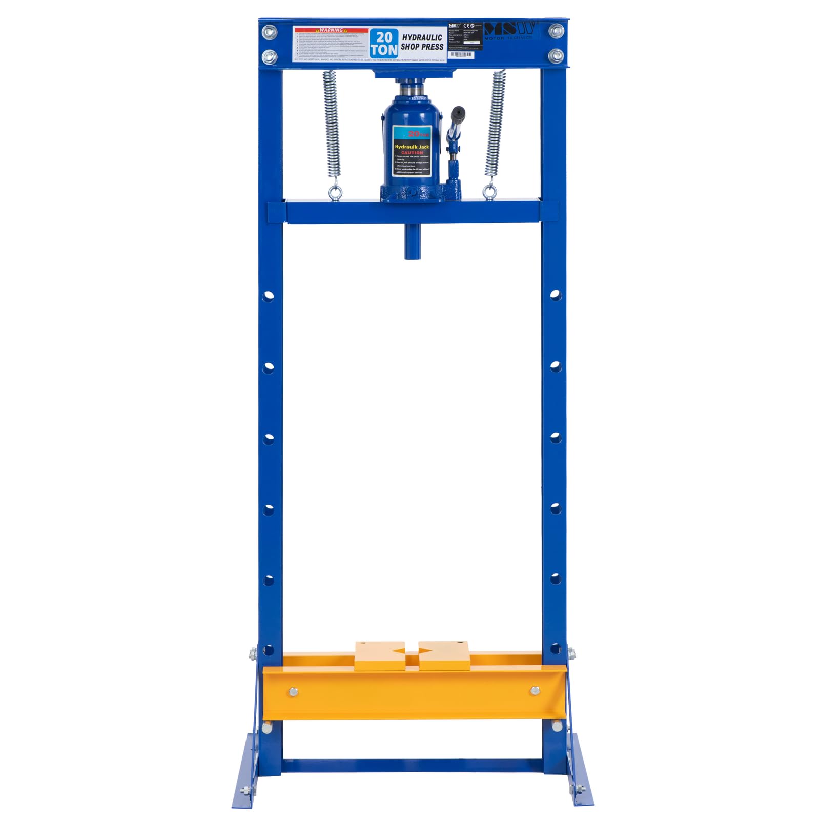 MSW - Prensa de taller de 20 t regulable en altura (7 posiciones), carrera: 150 mm, mesa: 600 x 190 mm, acero al carbono, prensa hidráulica, prensa hidráulica