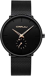 Infinito U-Reloj Negro Ultra Fino para Hombre Minimalista Moda Relojes de Pulsera para Hombres Vestir Casual Impermeable Reloj de Cuarzo para Hombre con Banda Negro de Acero Inoxidable