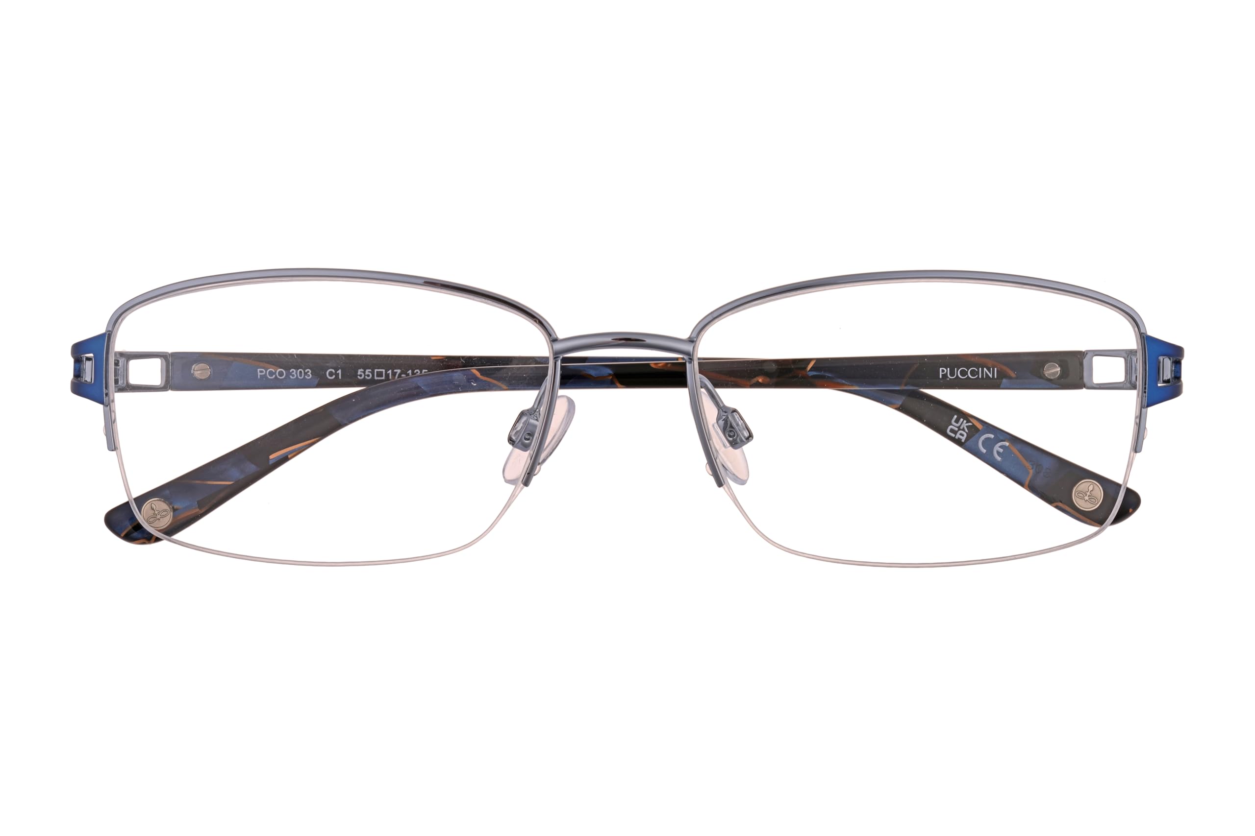 Puccini Brille mit Sehstärke für Damen optional mit Sonnenbrillentönung oder Blaulichtfilter, Rechteckig, gefertigt aus Metall (inklusive Brillenetui)