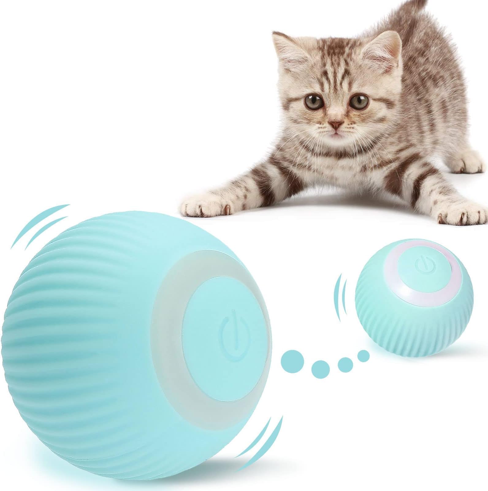 Interactive Smart Cat Ball, Necomi Automatic Cat Toys with LED Light, 360° Rotating Smart Kitten Toys for Indoor Cats Funny Stimulate Hunting Instinct Chasing Ball, Blue