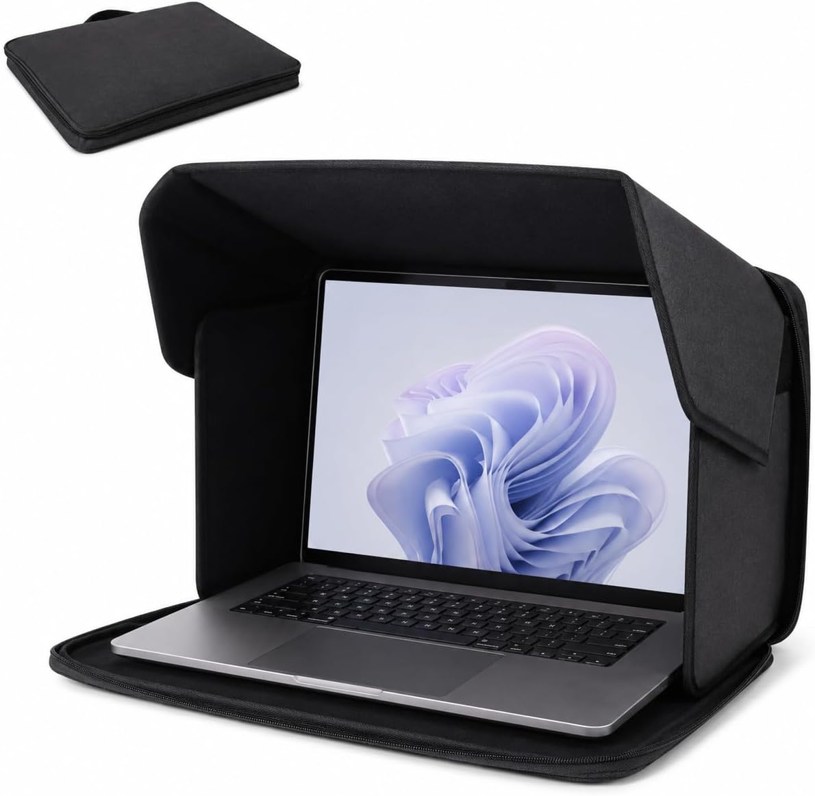 Laptop Sun Shade for 15-16 Inch Laptops, Foldable Laptop Glare Shield Privacy Hood, Portable Computer Sunshade Cover Bag for Outdoor Work, Patio, Travel, School, Office, Black