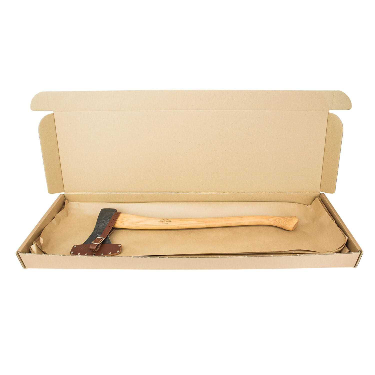 Helko Werk siekiera leśna Hesja, 1250 g, trzonek hikorowy 70 cm, stal węglowa C50, siekiera drewniana do ścinania, rozłupywania i cięcia – las i ogród – w zestawie ochrona skóry – Made in Germany