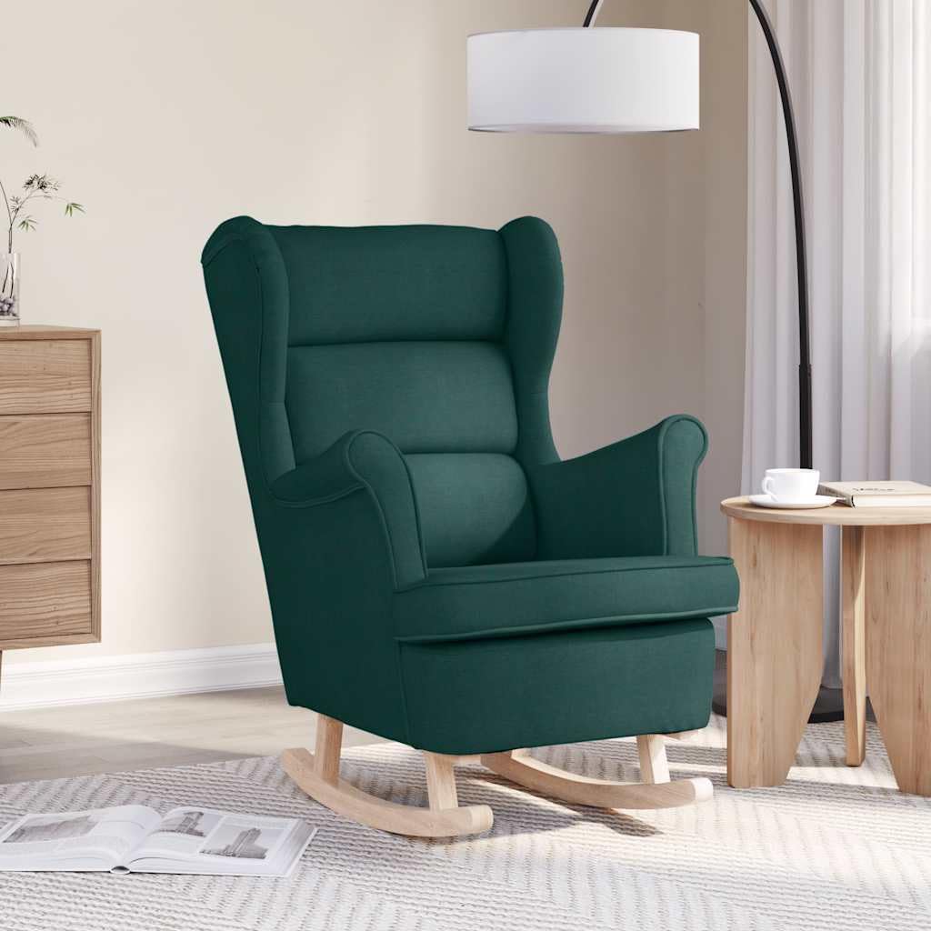 vidaXL Silla Mecedora de Tela Verde Oscuro 74x90x102 cm, Silla, sillón de salón, Silla de Relax, sillón, Asiento de salón, Mecedora, Silla de Relax
