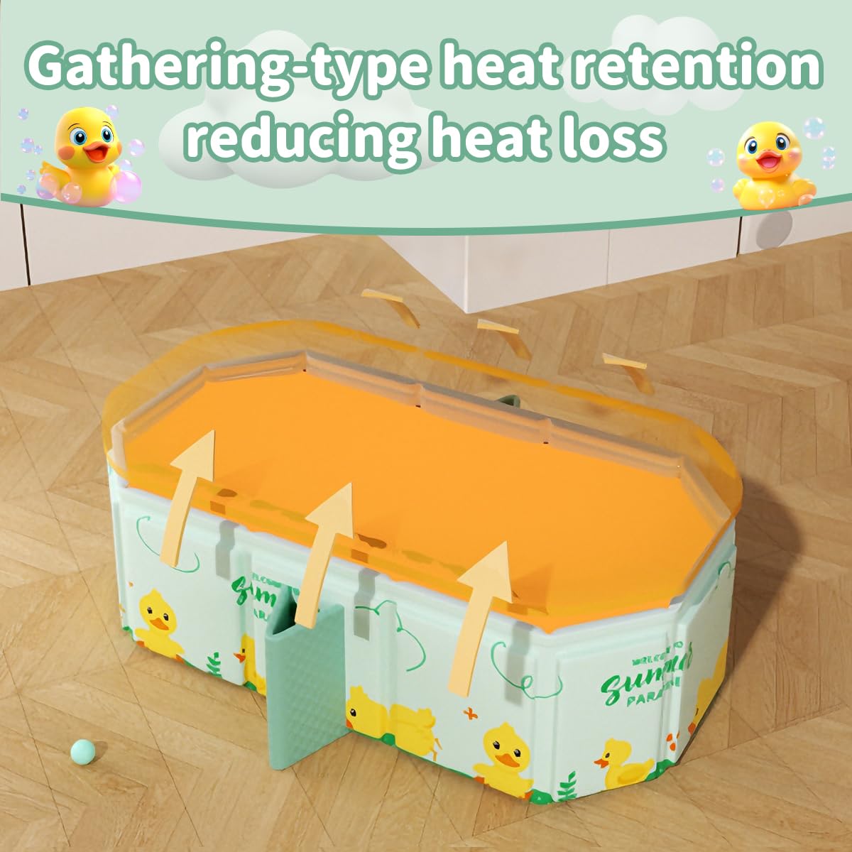 Bañera plegable para Niños, Bañera Grande para Niños Pequeños,Bañera Portátil con Juguetes para Niños,Trae 5 pelotas oceánicas y 2 patitos de goma gigantes (Azul)