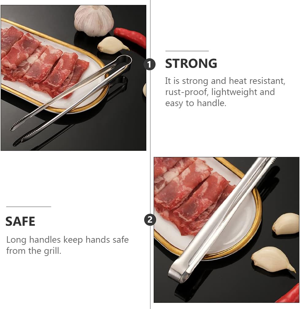 2pcs Steak, Stainless Steel Food, Kitchen Multi- Function for BBQ, Meat, Vegetables, Charcoal Tongs