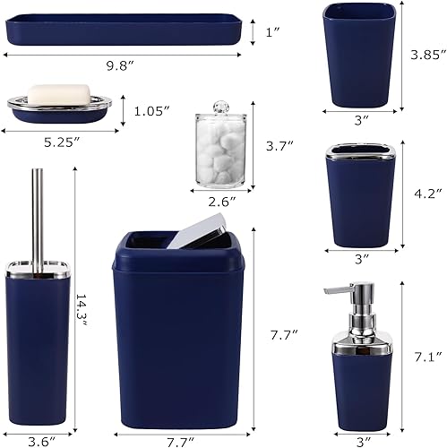Miniatura 6 de Juego de accesorios de baño de 9 piezas de plástico con basura, soporte para cepillos de dientes, vaso para cepillos de dientes, dispensador de