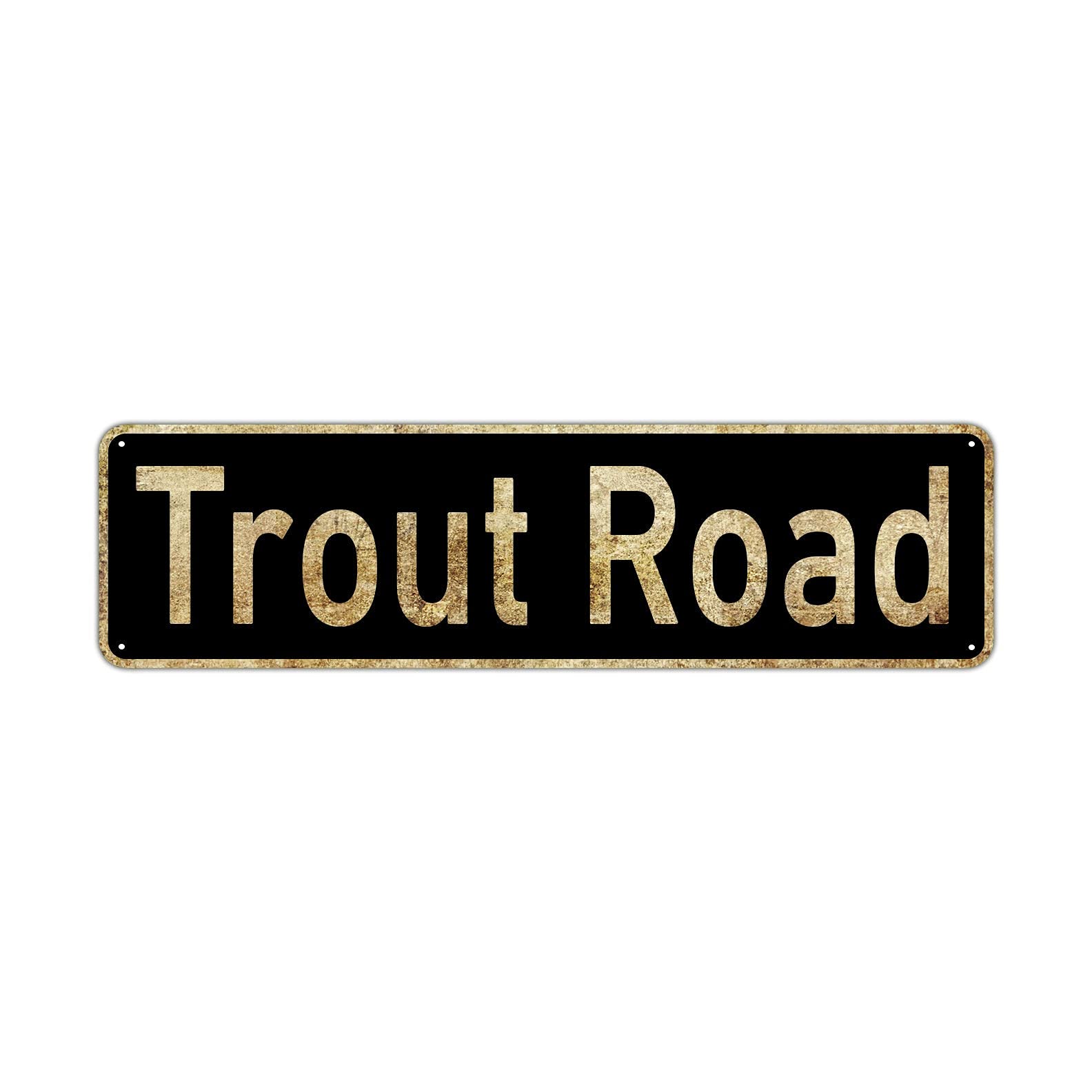 HOUVSSEN Trout Road Street Sign Rustic Vintage Retro Metal Decor Wall Shop Man Cave Bar Posters Tin Sign Metal Art Street Sign Wall Decoration Family Street Corner Garage Courtyard Corridor 4x16 Inch