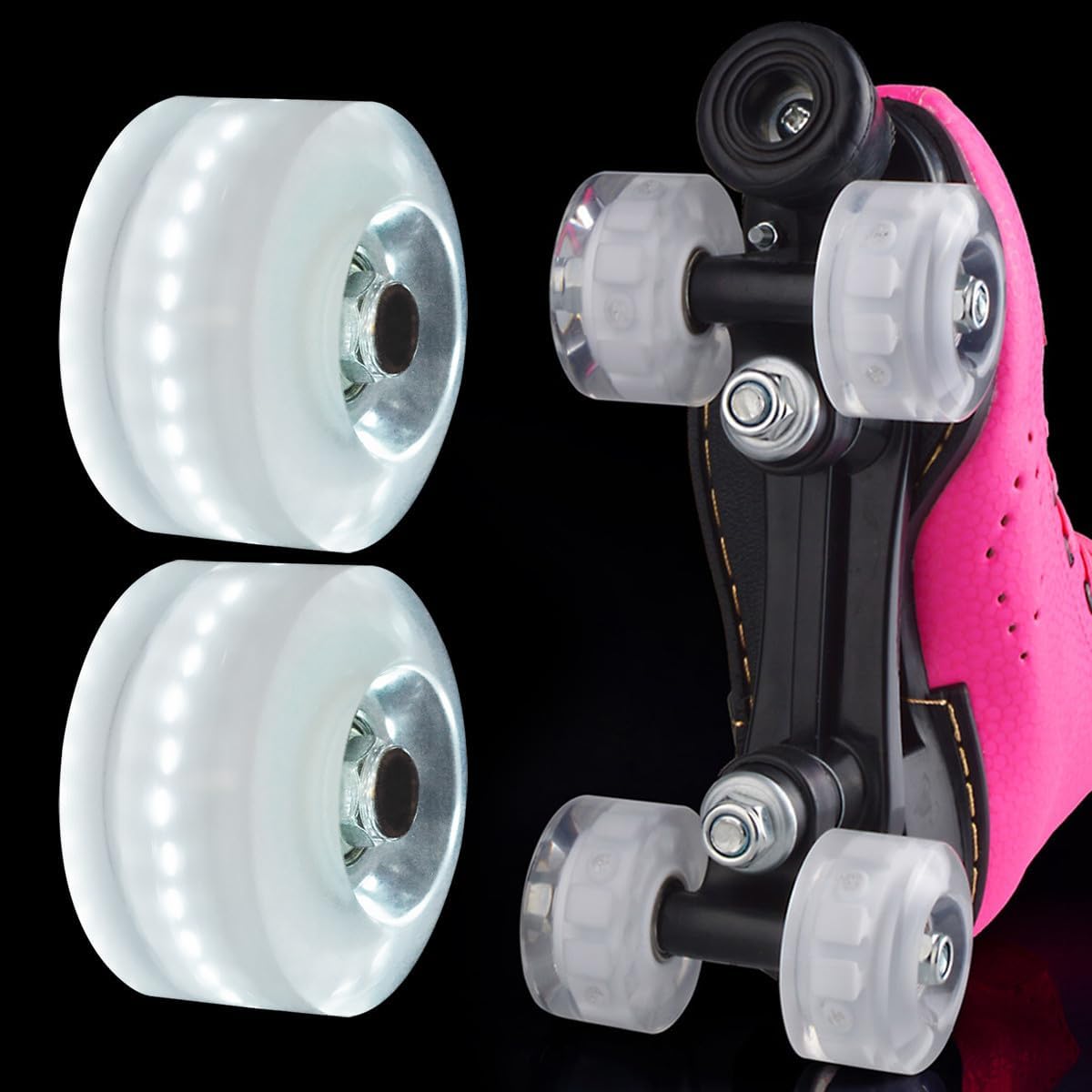 DOITOOL 2pcs Ice Skates Wheel Replacement with Bearings, Sturdy Pu Roller Skate Wheels, White Light Glowing Inline Skating Supply for Outdoor and Indoor Use