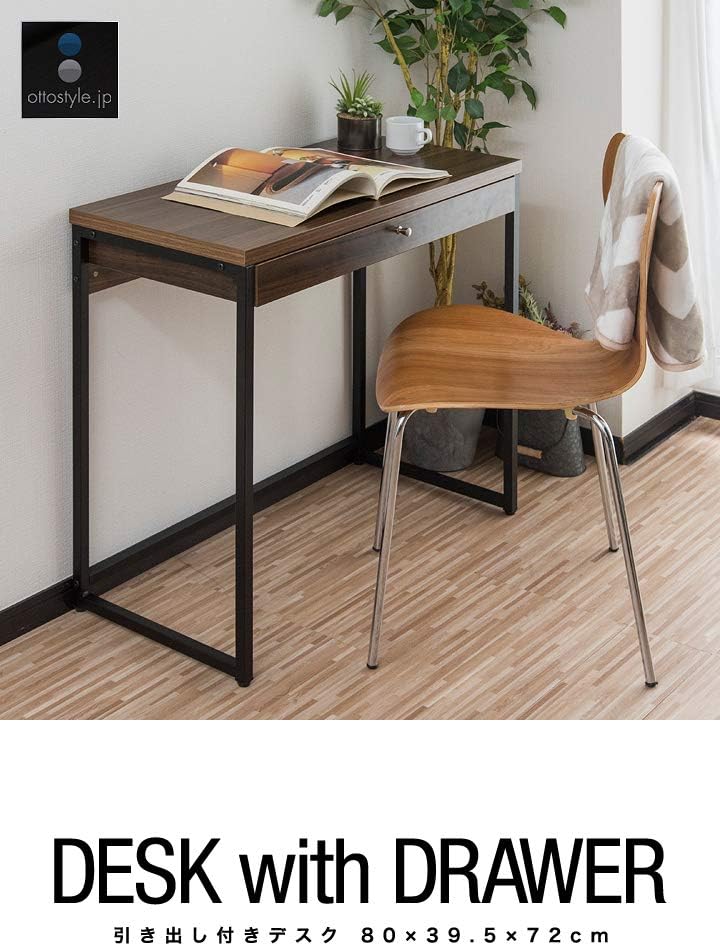 Amazon Co Jp Ottostyle Jp 引き出し付きデスク 幅80cm 奥行39 5cm 高さ72cm ダークブラウン 木目調天板 スチールフレーム ハニカム構造天板 パソコンデスク ワークデスク 在宅ワークコンパクト 省スペース スリム アイアンスチール脚 文房具