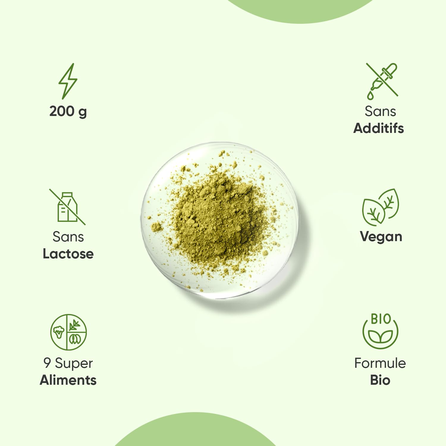 Super Green Poudre Bio 200g 40 Portions 9 Superfood Greens, Matcha Bio, Poudre de Maca, Guarana, Chlorella Bio, Baobab, Herbe de Blé, Acai, Orge, Graines de Lin Bio, Source de Vitamines & Minéraux