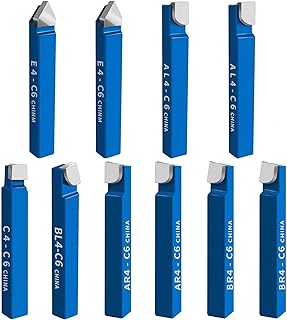 10PCS 1/4" Metal Lathe Tooling Carbide Tip Tipped Cutter Tool,C6 Bit Cutting Set,for Metal Lathe Turning, Boring, and Chamfering