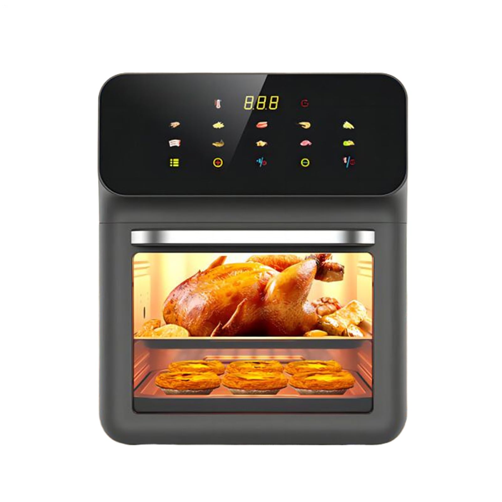 Toster Air Fryer 2 Ruszty, 0°C–200°C, Gotowanie, Pieczenie, Pizza, Kurczak | Kuchenny Piekarnik Konwekcyjny Frytkownica Powietrzna Pizza, kurczak i frytki do domu, mieszkania, akademika i stołu ja