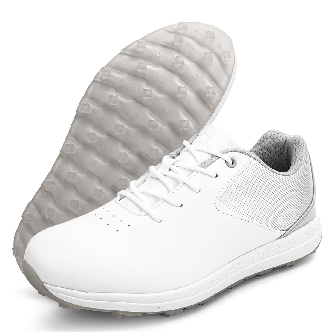 DAMANDO Women's Golf Shoes, Spikeless Golf Trainers Waterproof Breathable Golf Sneakers Lace Up Golfing Sports Shoes,Grey,10