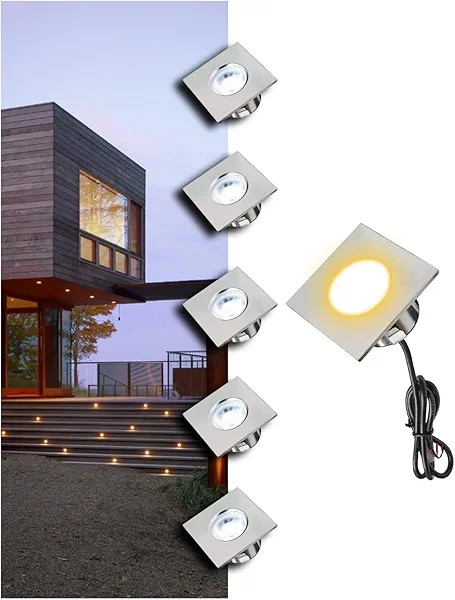 MALORY Low Voltage Landscape Lighting Recessed LED Deck Light 6 Packs, 4W 2700K12V Low Outdoor Step Stair Lights, Deck Lighting Wired for Outside Floor Yard (6PCS - 2700K)
