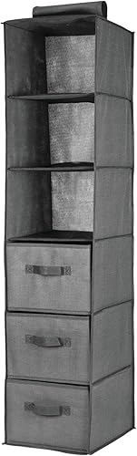 Miniatura 9 de mDesign Organizador de almacenamiento largo y suave para colgar sobre el armario, con 3 estantes y 3 cajones para ropa, leggings, lencería,