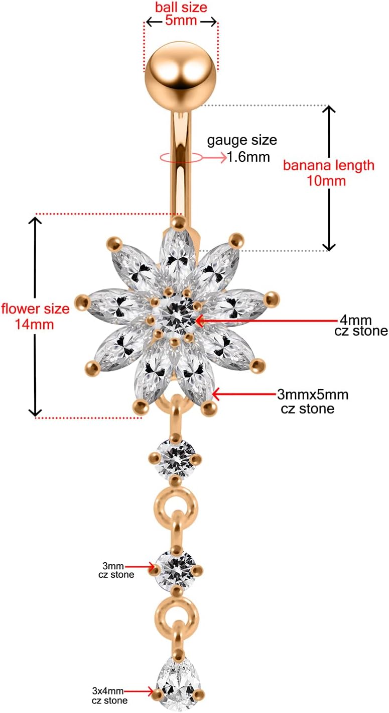 Fancy Sunflower Dangling Design 925 Sterling Silver with Stainless Steel Belly Ring - Belly Button jewelry - Navel jewelry