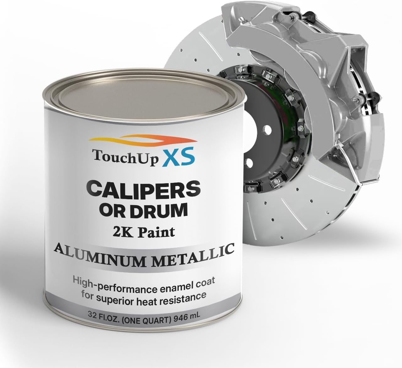 TouchupXS-High Temp Brake Calipers/Drums Enamel Coat 2K Aluminum Metallic-Quart with Hardener