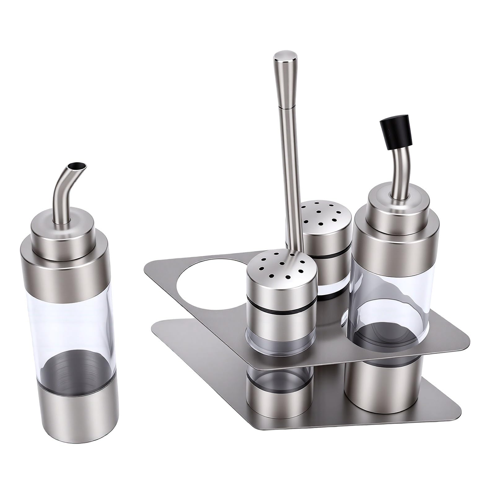 Juego de Botellas de Condimentos de Acero Inoxidable, Transparente, Gran Capacidad para Cocinas Organizadas, Almacenamiento de Grado Alimenticio 304, 4 Piezas