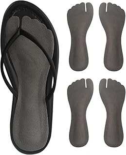 2 Pairs Pigskin Flip Flop Insoles Anti-Slip, Self Adhesive Cushion Insert for Thong Sandals Pain Relief, Arch Support Sandals Slippers Insoles Prevent Calluses, Black Gray, 5-7.5