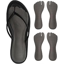 2 Pairs Pigskin Flip Flop Inserts Anti-Slipping, Flip Flop Thong Sandals Cushion Insoles, Self Adhesive Arch Support Insoles Slippers Insert Black Gray, for Women L