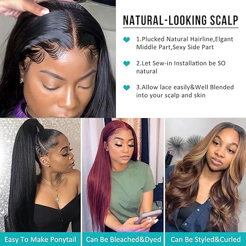 Miniatura 2 de Pelucas de cabello humano lacio con encaje frontal de 13 x 6 pulgadas, densidad del 150 %, lacio, HD, transparente, sin pegamento, para mujeres