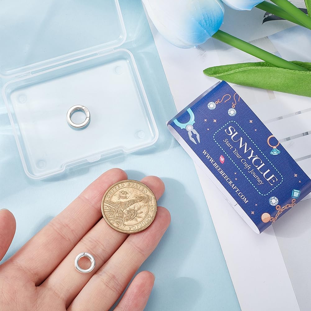 SUNNYCLUE 1 Box 2Pcs Spring Gate Ring Round Spring Clasp 925 Sterling Silver Bracelet Necklace Shortener Small Clamp Clasps Carabiner Snap Clip O Rings for Jewelry Making DIY Crafts Gifts Supplies - Image 3