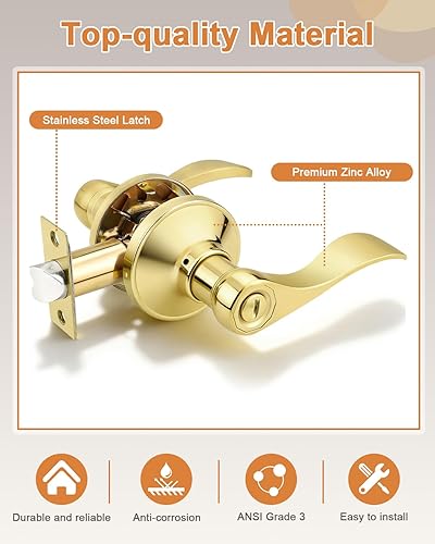 Miniatura 44 de Probrico - Paquete de 10 manillas de privacidad para puerta de dormitorio y baño, estilo ondulado, con palancas de níquel satinado.