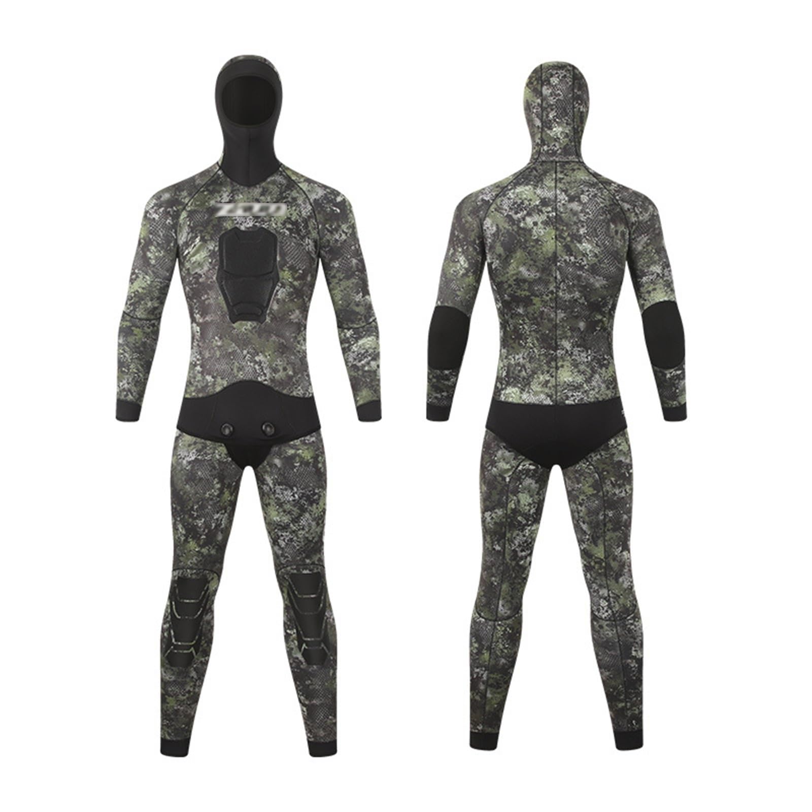 Muta Mimetica Da 3,5 Mm Con Cappuccio 2 Pezzi A Maniche Lunghe Set Da Caccia E Immersione Con Protezione Pettorale Per Immersioni In Acque Fredde