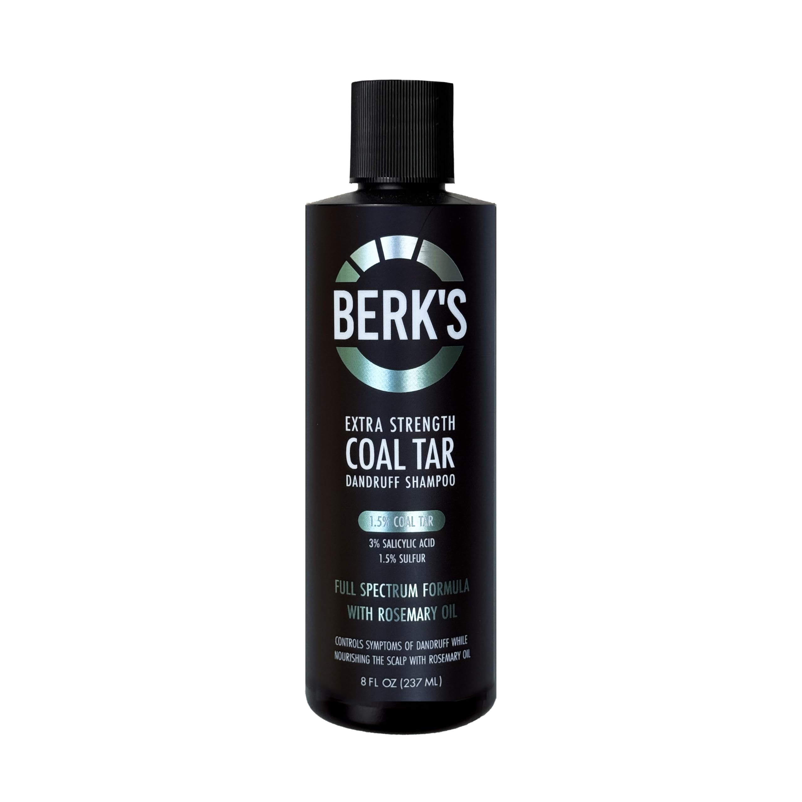 Berk's Full Spectrum 1.5% Coal Tar Anti-Dandruff Shampoo Extra Strength with Salicylic Acid 3%, Sulfur 1.5%, for Seborrheic Dermatitis, Psoriasis, Itching and Flaking Scalp, 8 Fl Oz, Pack of 1