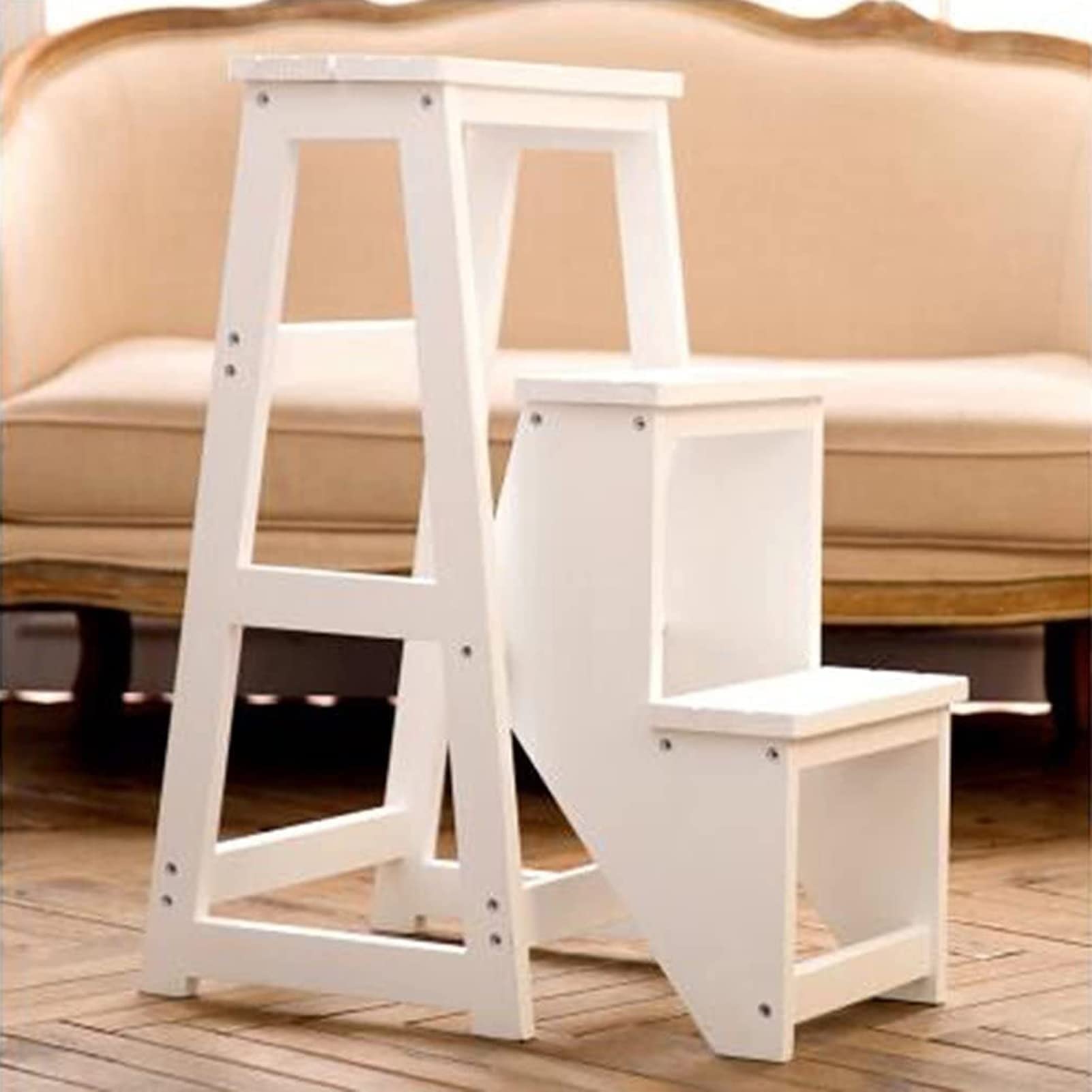 Escalera de madera portátil 3 en 1 para organizar la cocina y alcanzar estantes altos