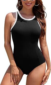 SHEKINI Women's Zipper Back Bathing Suit Ribbed Racerback