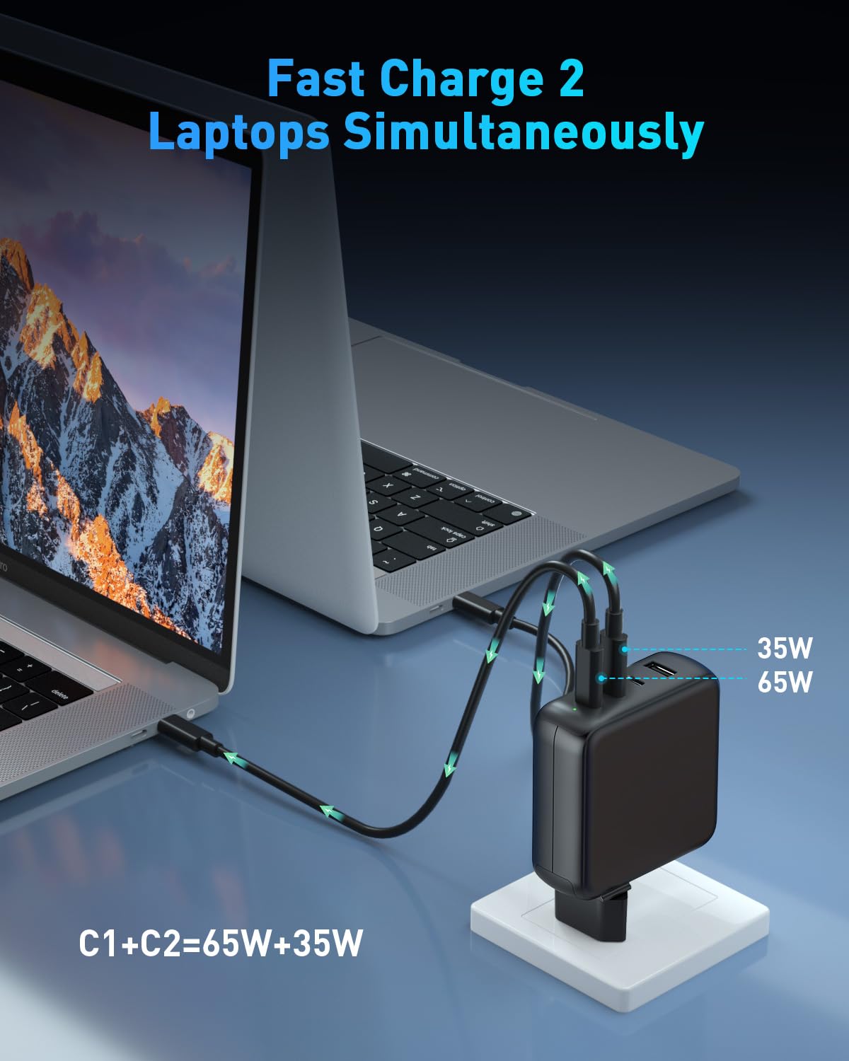 100W USB C Ladegerät, 4-Port Schnellladegerät Kompatibel mit MacBook Air MacBook Pro, iPad Pro/Air/Mini, iPhone 16/15, Galaxy S24/S23 und mehr, 100W USB C Netzteil mit 5A Ladekabel