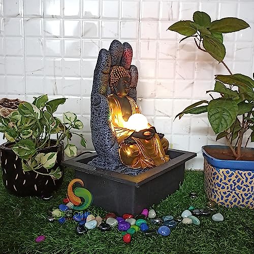 Image of Decorative Table Top Water Fountain for Home Decor /Office /Indoor & Outdoor /Garden /Puja Room /Vaastu with Multicolor LED Light and Adjustable Water Pump (Black-D-024)