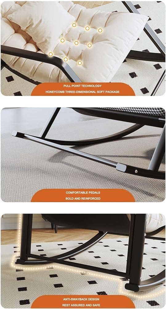 Mecedora para patio al aire libre con cojín acolchado, cómoda mecedora para sala de estar, jardín, porche delantero, patio trasero