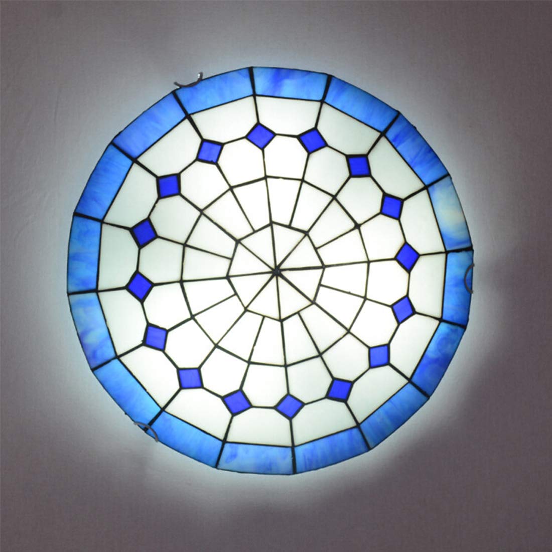 Plafón de estilo Tiffany, manchado pasillo de cristal redonda de techo luz rasante del montaje, la iluminación azul del Mediterráneo decoración del techo para el dormitorio sala de estar,40cm