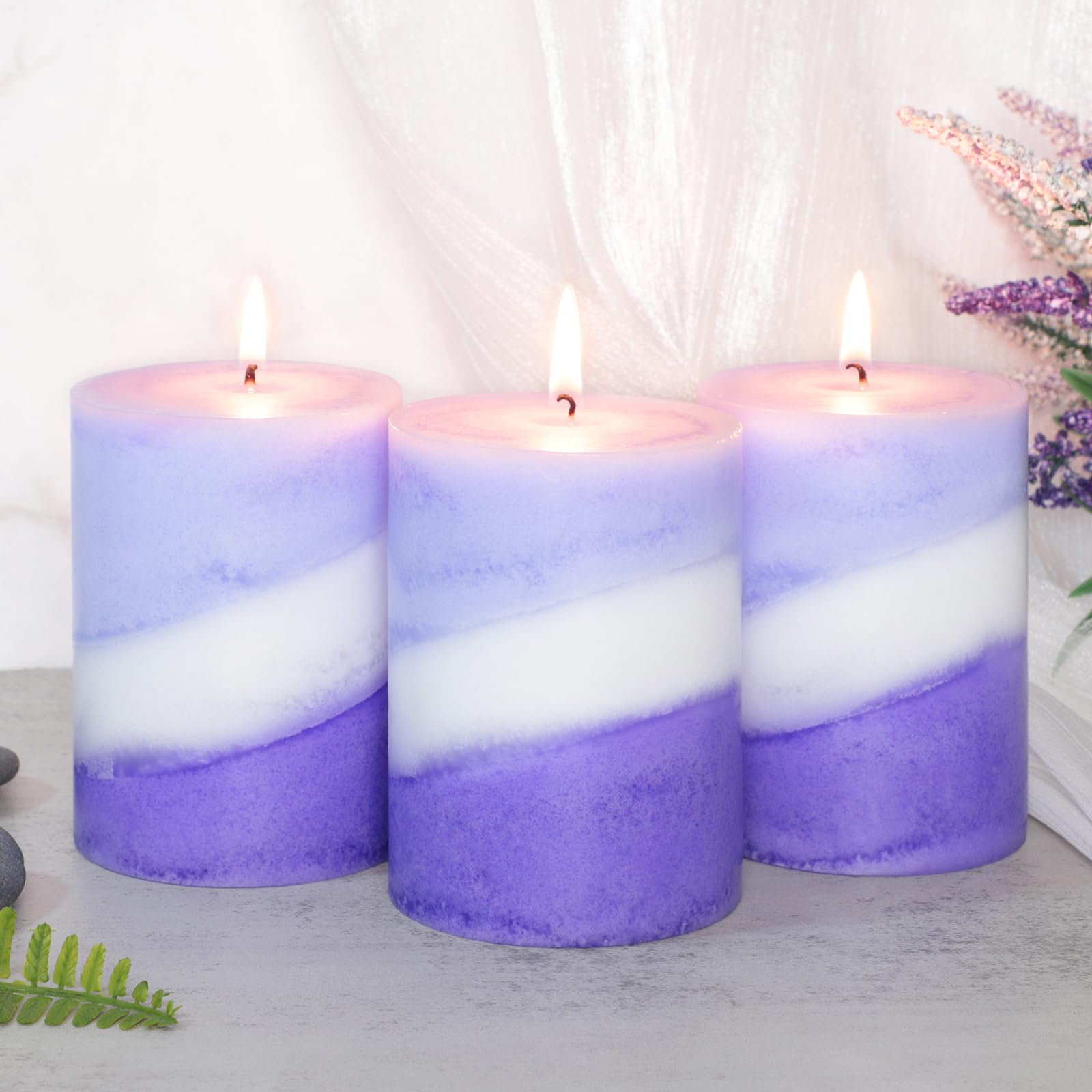 View 1 of **SEE NOTES***Immeiscent Lavender Scented Gradient Pillar Candles 3x4 Inch