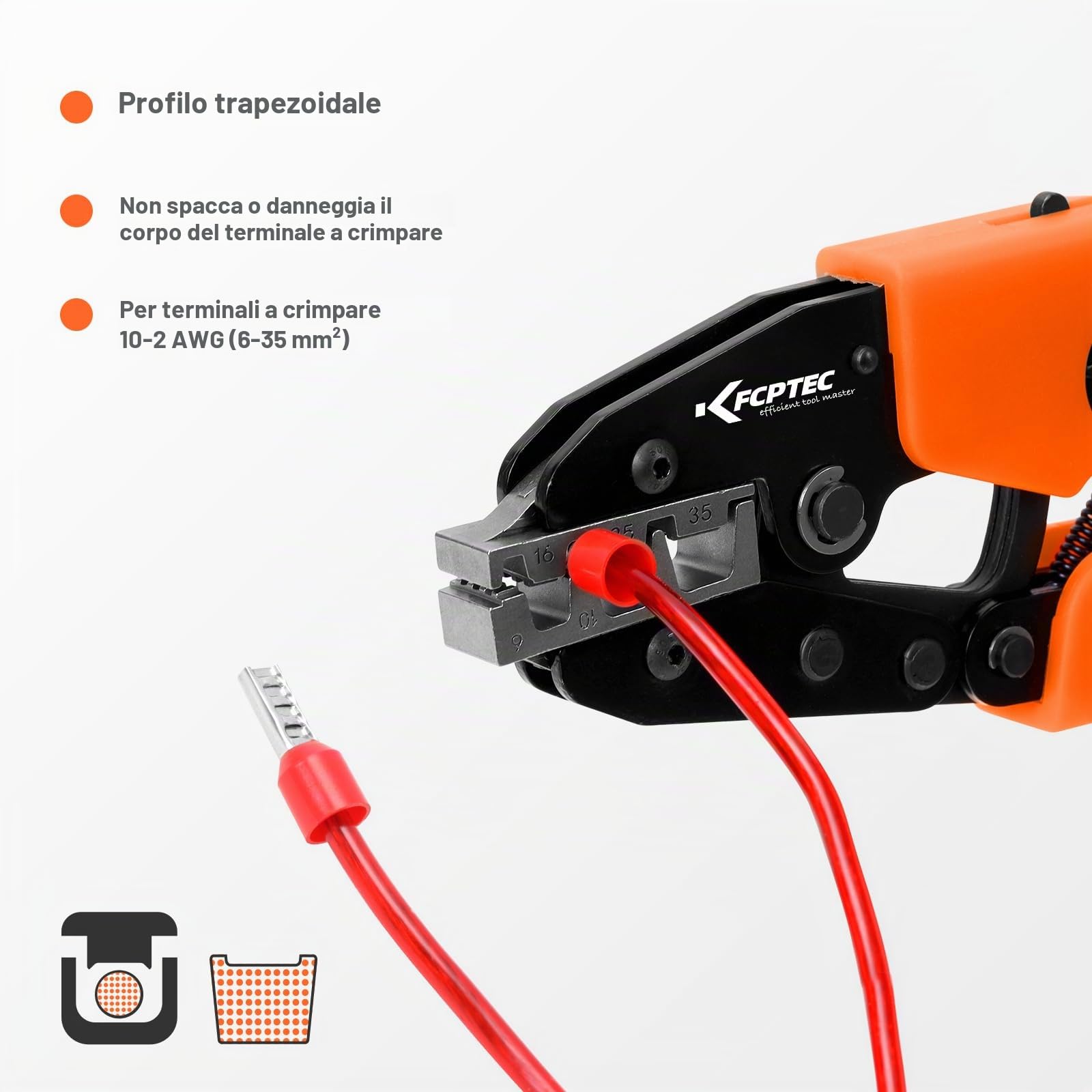 KF CPTEC Pinza crimpatrice per terminali a ghiera AWG 2-10/6-35mm², pinza per terminali a ghiera - utensile per crimpatura di terminali a ghiera, pinza per crimpatura di terminali a ghiera