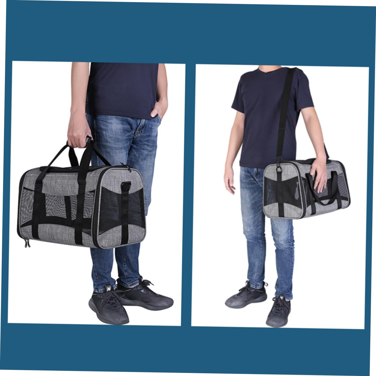 Happyyami Foldable Breathable Pet Carrier Bag Portable Outdoor Cat Dog Handbag for Travel Camping Sightseeing Durable Easy to Store Grey