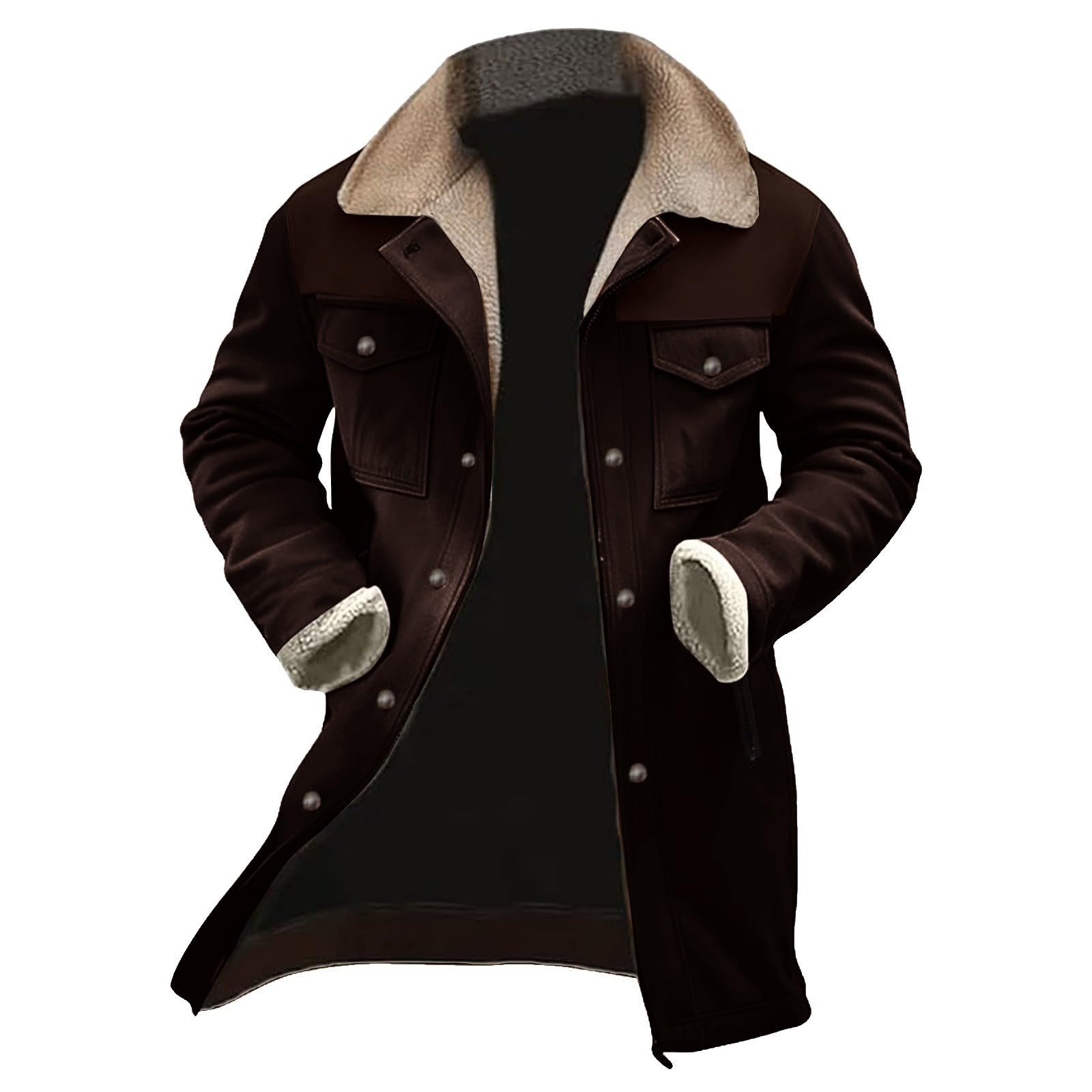 Generisch Trenchcoat Herren Jacke Fleecejacke Herren Mit Multi Taschen Ohne Kapuze Einfarbiger Winterjacke ReißVerschluss Winter Warm Softshelljacke Fleece Bequem Fit Wintermantel