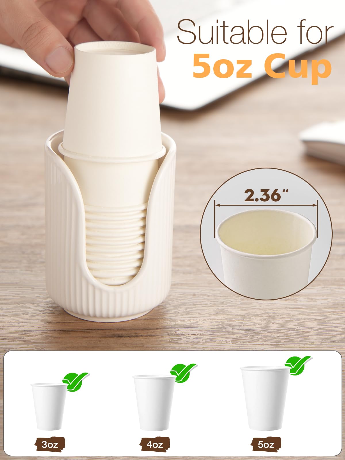 Badezimmer-Becherspender Aus Keramik – Für 3 Becher Bis 113 Ml, Grau, Mit Bambus-Untersetzer, 2 Stück