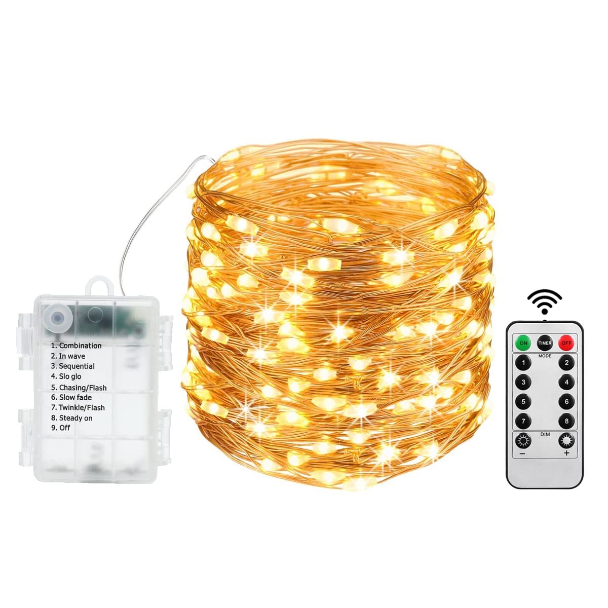 Epyz Copper Wire Fairy Lights 5 Meter, 50 Led Battery Operated with Remote Control Timer Waterproof Copper Wire String Lights for Decoration, Bedroom Indoor Outdoor Wedding (50 LED, Warm Yellow)
