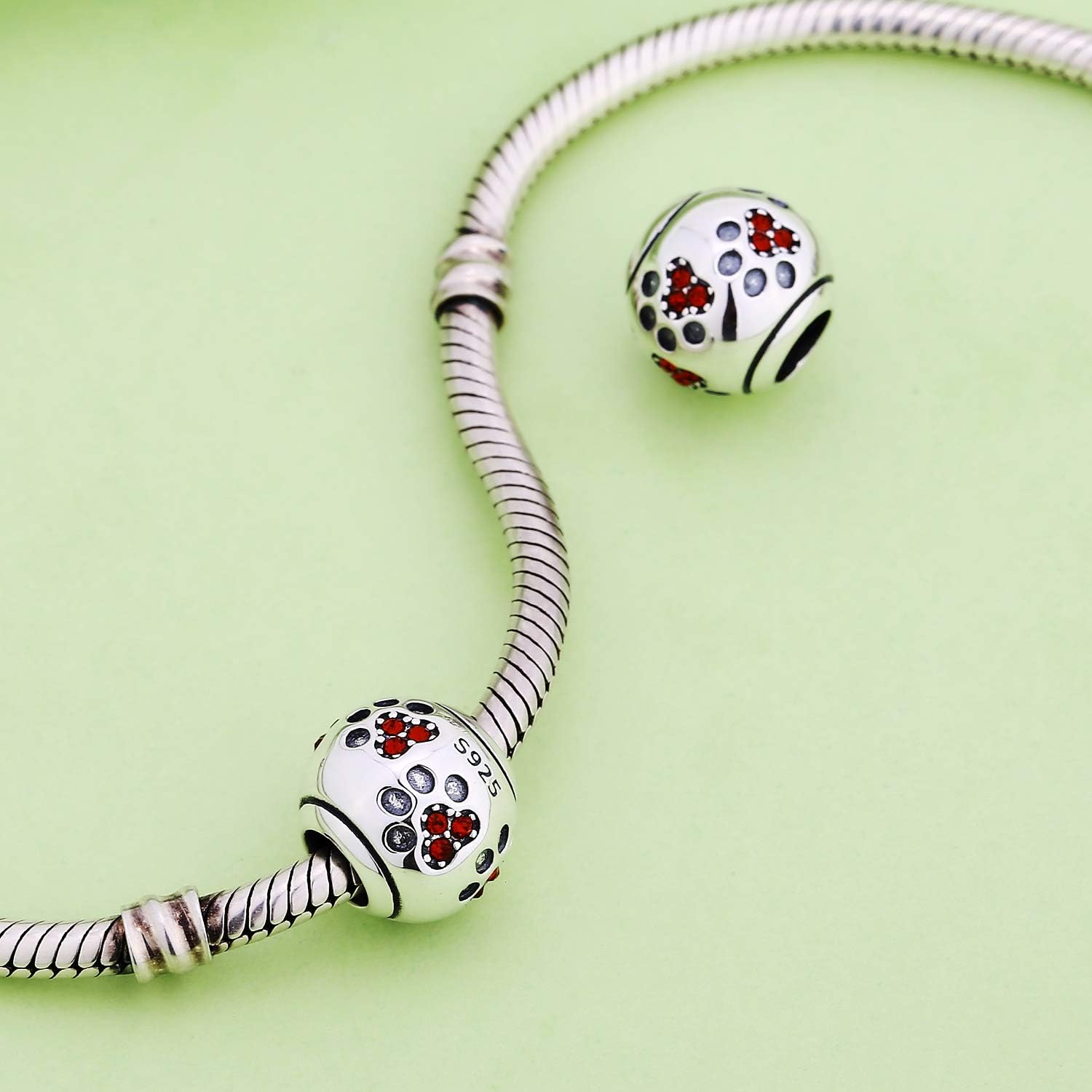 Dog Paw Print Charms 925 Sterling Silver Animal Birthstone Crystal Charms for Pandora 3mm Snake Chain Bracelets - Image 4