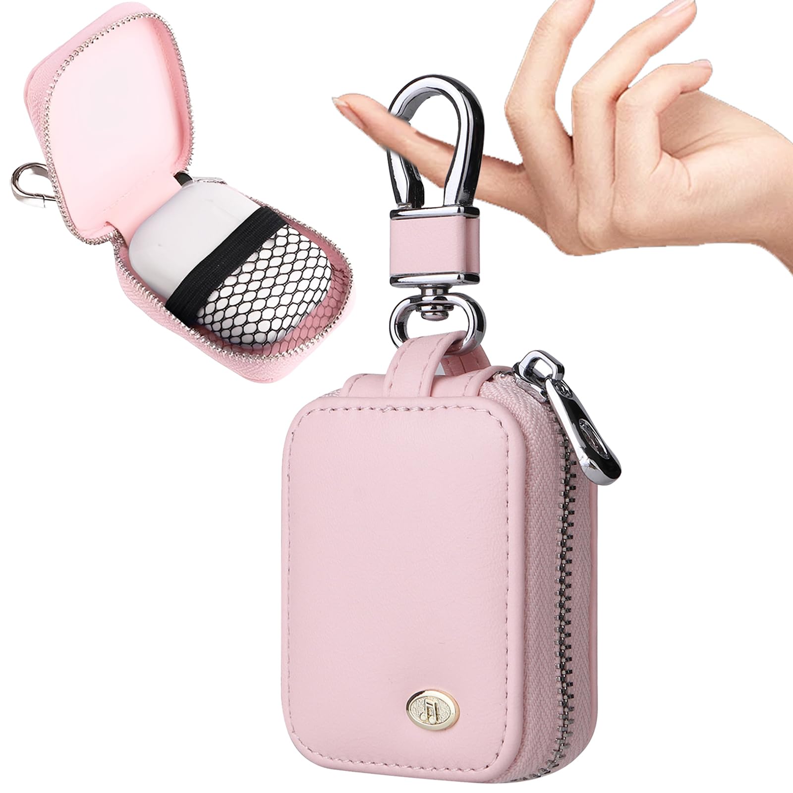 Ephoou Earphone Case for AirPods 4/3/ 2/1/ AirPods Pro 3 with Carabiner, PU Leather Pouch Bag with Zipper, Travel Storage Bag for Wireless Earbuds,