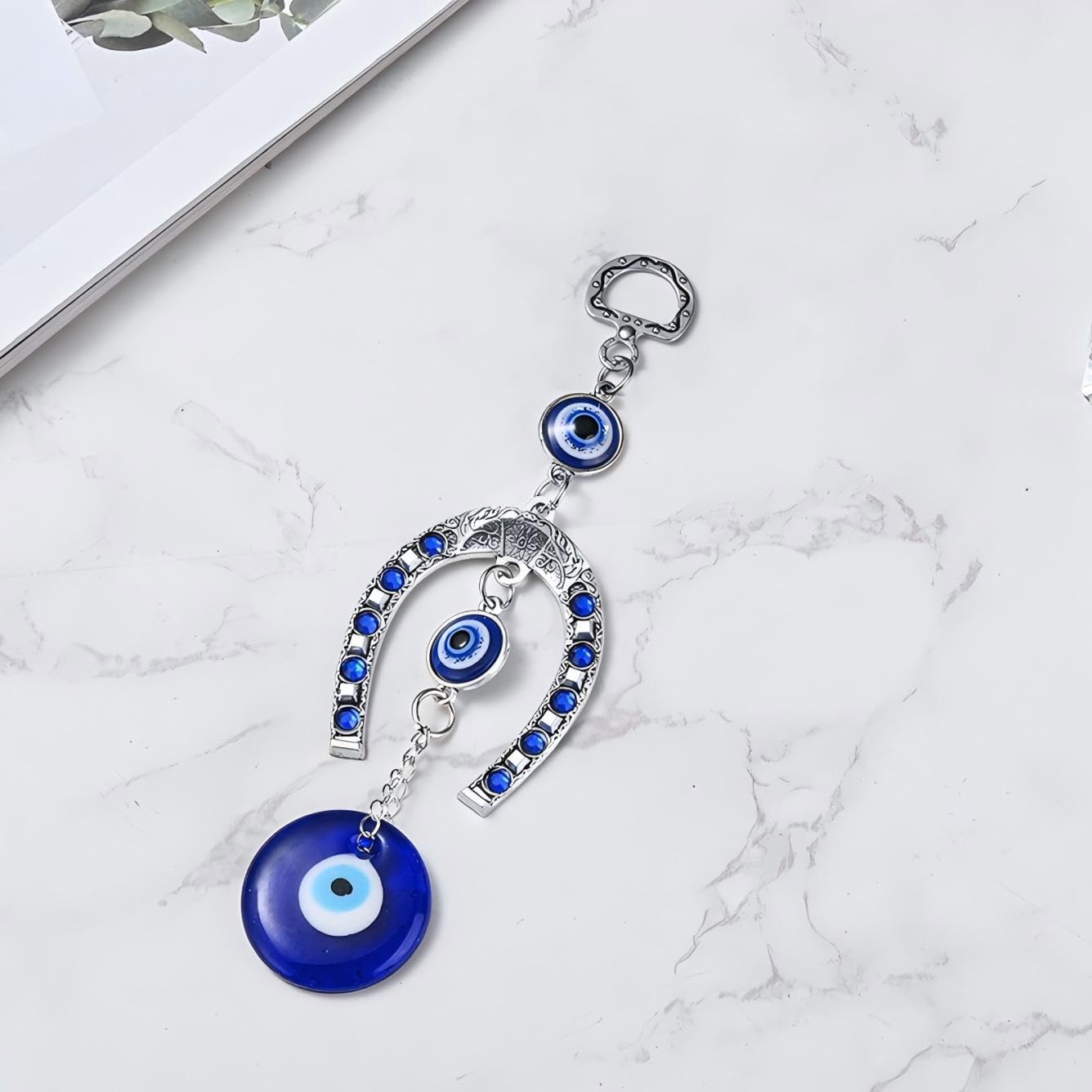 Creative Handmade Evil Eye Fatima's Holy Hand and Horseshoe Evil Eye Talisman Pendant Decoration, Good Luck Charm, Office, Car Decoration, Blessing Ornament (1PC Evil Eye - Horseshoe)