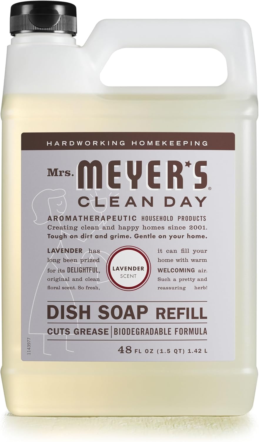 Mrs. Meyer's Clean Day Dishwashing Liquid Dish Soap Refill, Cruelty Free Formula, Lavender Scent, 48 oz
