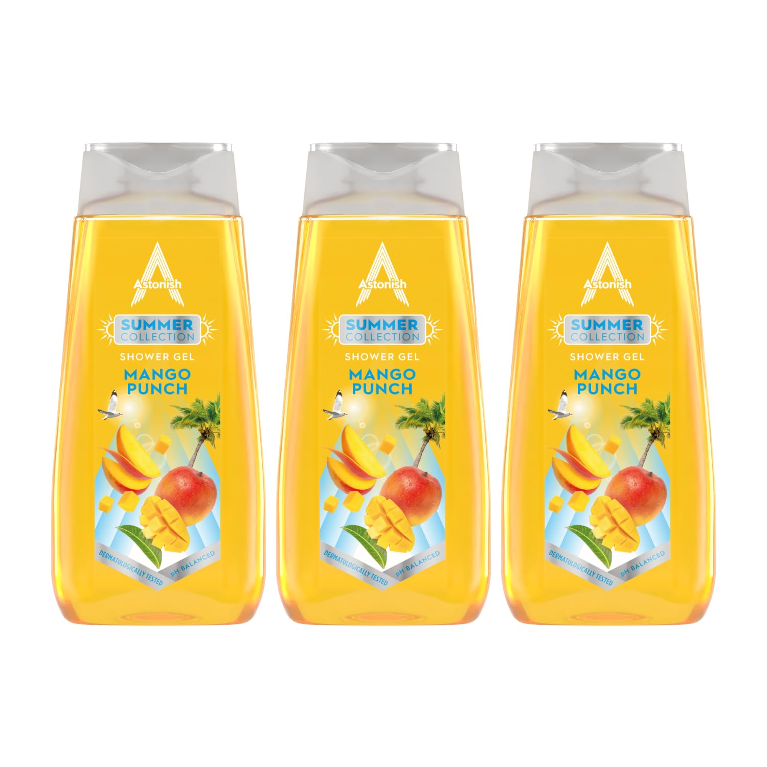 Astonish Moisturising Shower Gel - Cleansing and Hydrating Body Wash - Vegan and Cruelty Free - Mango Punch Summer Collection - Multipack 3 x 400ml