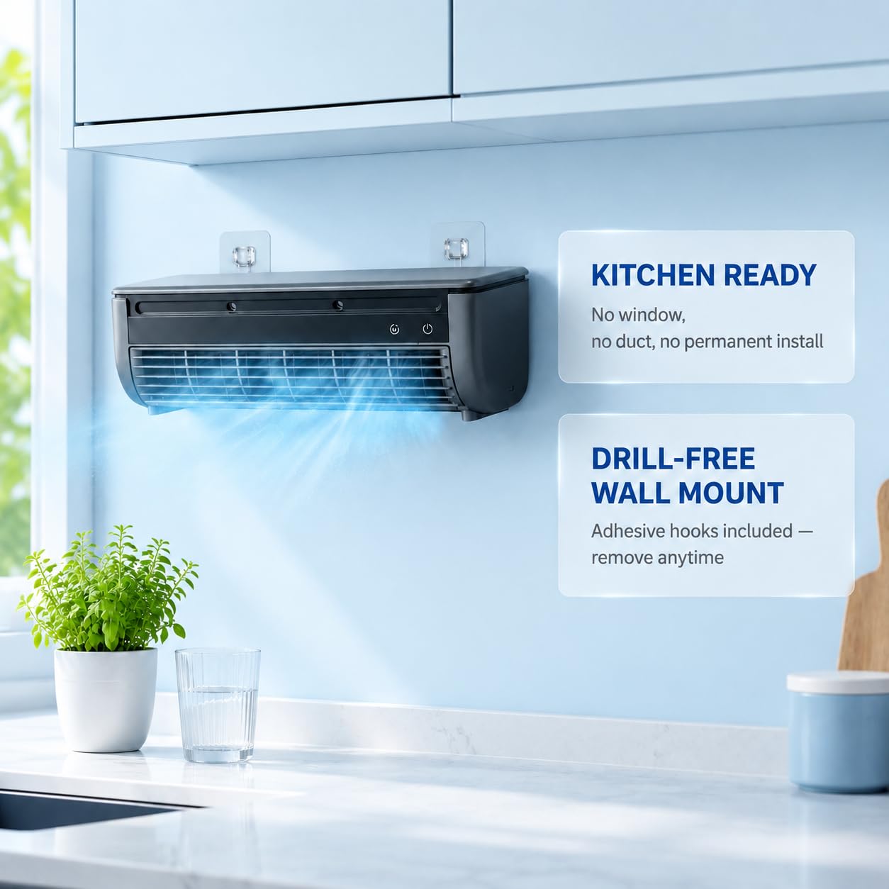 Condizionatore d'aria portatile da parete, senza fori, unità di raffreddamento per camera da letto, cucina, ufficio, batteria di ricarica wireless AC per campeggio e roulotte